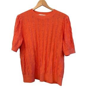 Orange Short Sleeve LOFT 100% Cotton Pointelle Lightweight Sweater Size Large